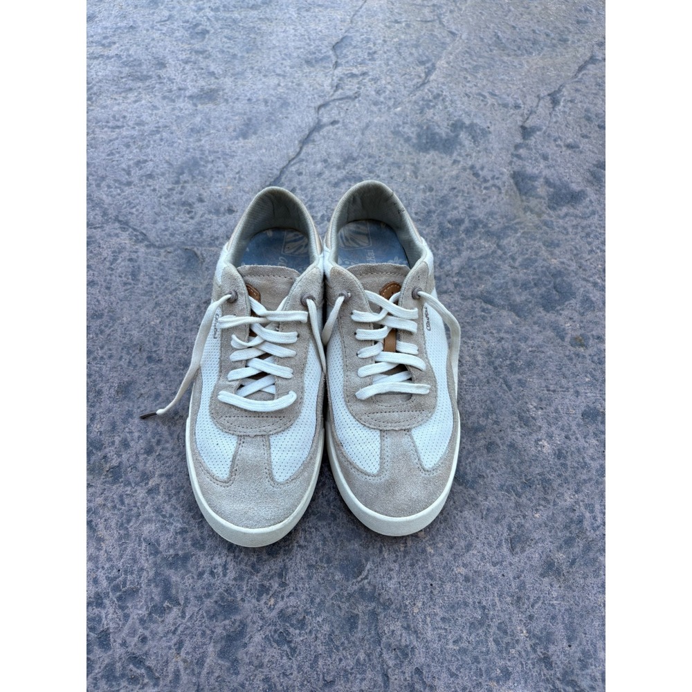 OluKai Kilea Women 8.5 Sneakers Suede Perforated Lace Up Sand White 20494-3420